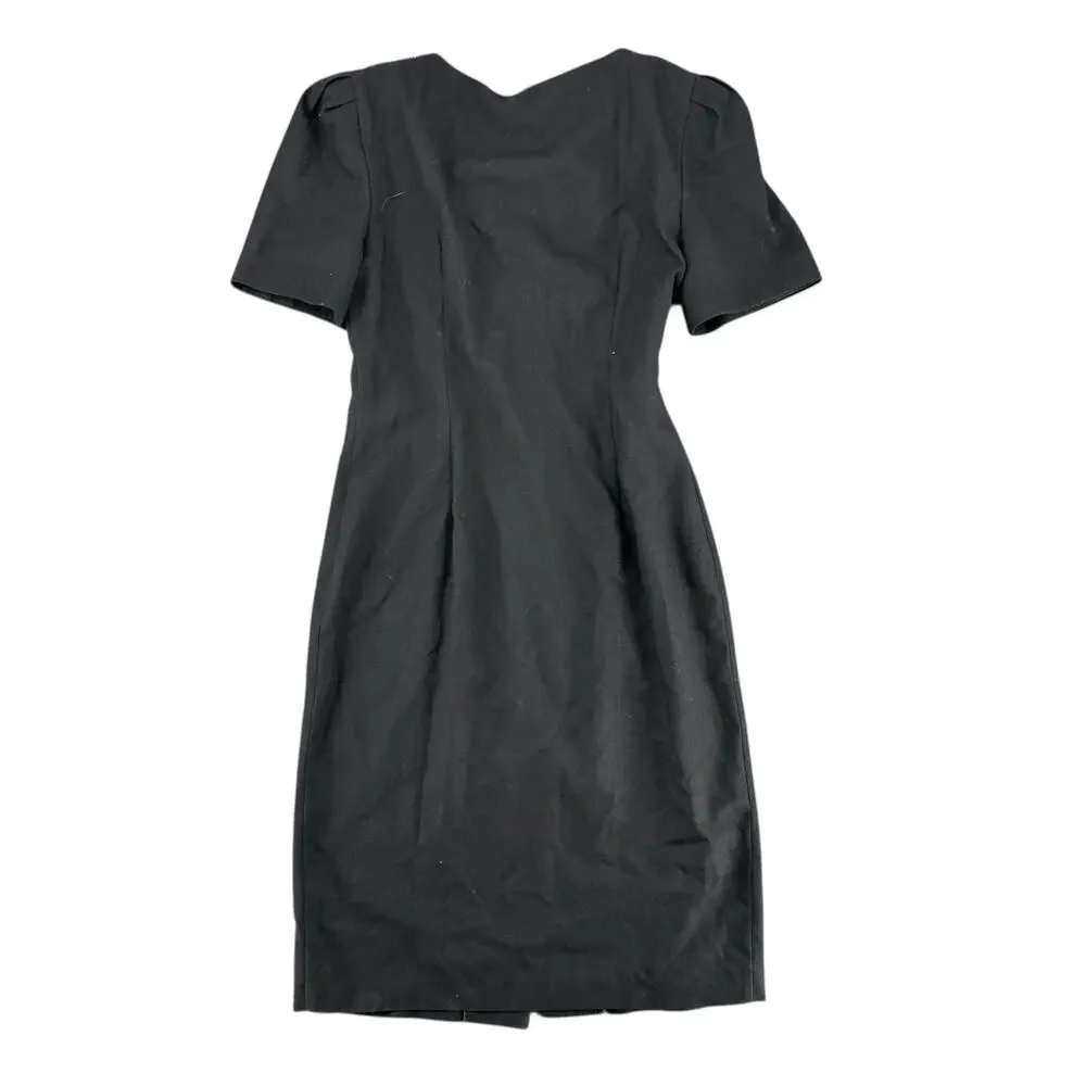 Vintage 90s Black Midi Dress Color Button Mod Minimalist Art Teacher - Picture 2 of 5